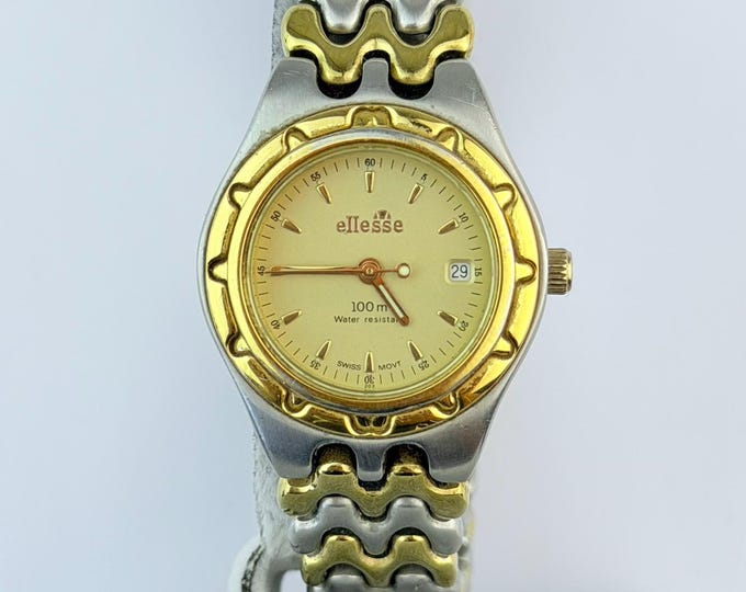 Vintage 1990s Ellesse Ladies Watch, 03-0044, Two Tone Gold & Silver, Champagne Dial, Swiss Quartz, Stainless Steel, 100M