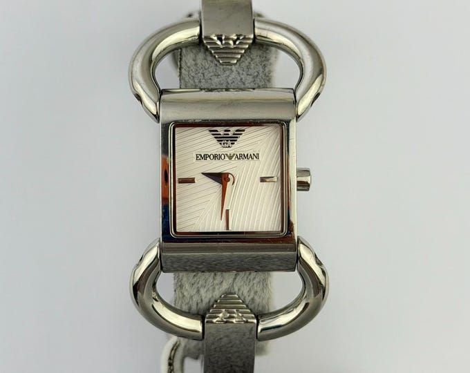 Emporio Armani Stainless Steel Ladies’ Bracelet Watch — Square Silver Dial