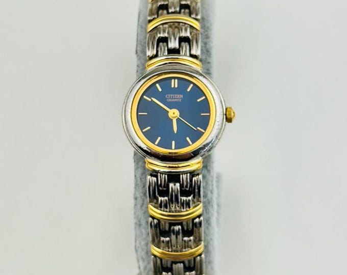 Citizen Blue Dial Stainless Steel Two-Tone Watch, Quartz Movement, Vintage Ladies Wristwatch