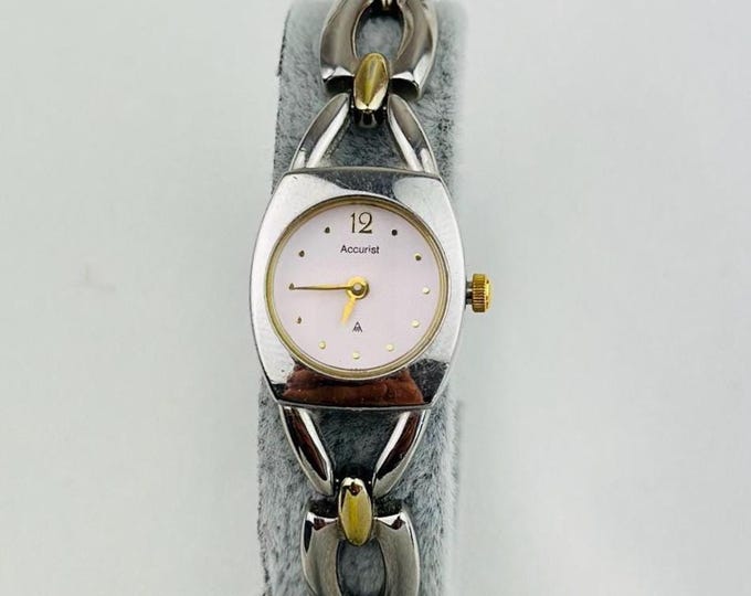 accurist ladies watch , pink dial , vintage women watch , stainless steel and fully working