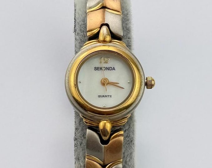 Vintage Sekonda Two-Tone Ladies Stainless Steel Bracelet Watch Petite White Dial Quartz New Battery