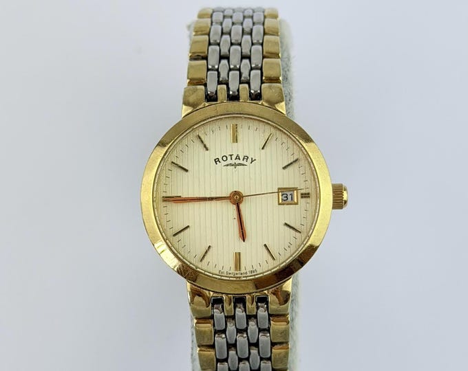Rotary Gold Tone & Stainless Two-Tone Wristwatch, Fully Working Quartz, Integrated Bracelet, Minimal Dial, Classic Dress Watch
