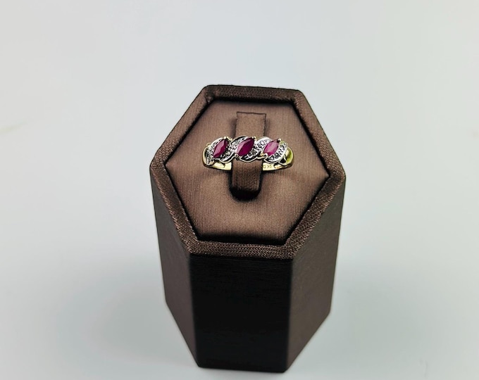 Vintage 9K Gold Art Deco Ruby & Diamond Ring – Hallmarked Natural Stones, Glamorous Statement Jewelry