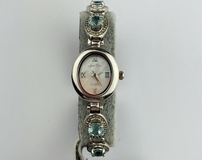 Sterling Silver Aquamarine Watch | Vintage Blue Gemstone Bracelet, Y2K Style