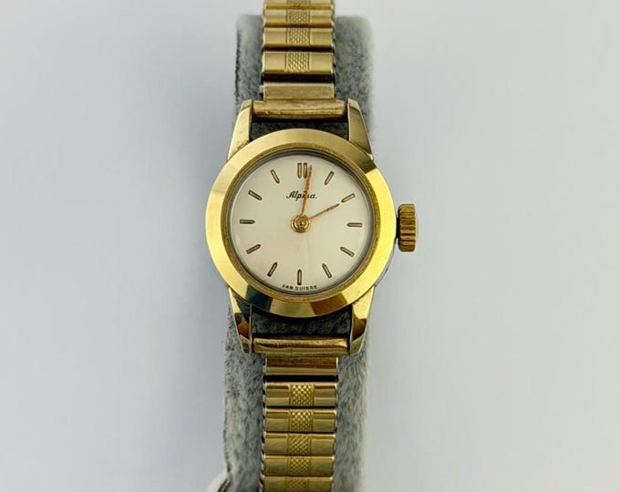 Vintage Alpina Ladies Two-Tone Mechanical Dress Watch — 1970s Gold-Plated Bezel, Stainless Steel Bracelet