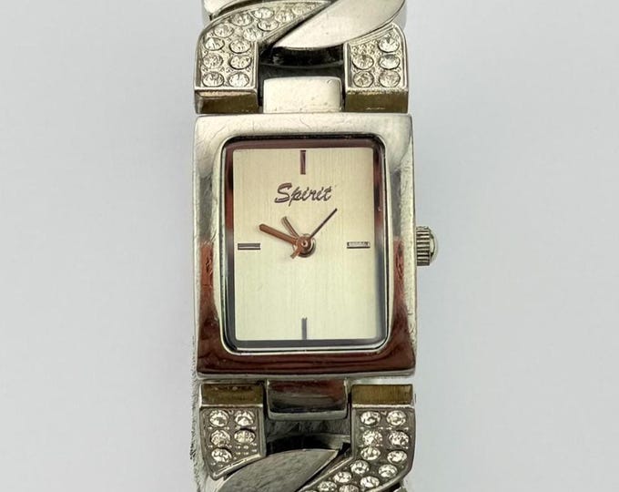 Vintage Spirit Ladies Stainless Steel Bracelet Watch Mother-of-Pearl Dial Crystal Accents Quartz New Battery