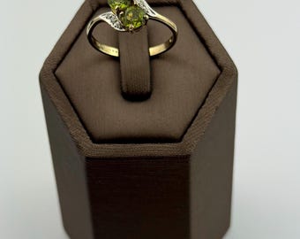 Vintage 9ct Gold Peridot Diamond Ring, British Hallmarked Natural Gemstone