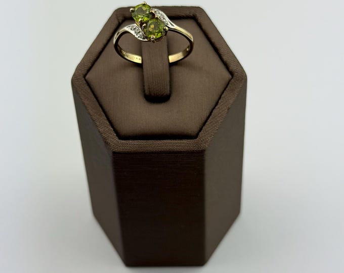 Vintage Peridot Diamond Ring 9ct Gold, Hallmarked Minimalist Band