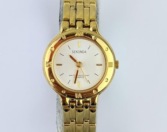 Vintage Sekonda Ladies Gold Bracelet Watch — Elegant White Dial, Classic Dress Watch, 1980s Style