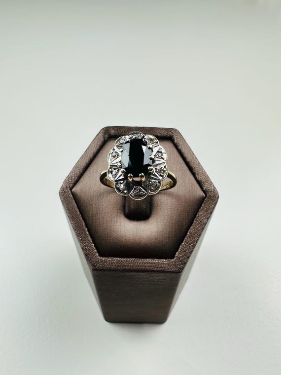 Vintage Art Deco Sapphire and Diamond 9ct Gold Ring - Size 6.5