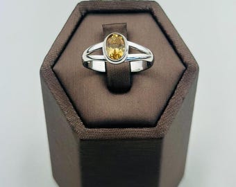 Vintage Citrine Sterling Silver Ring – Natural Gemstone, Size 7 Statement Piece