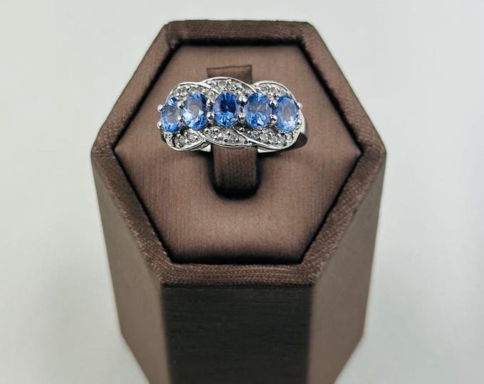 Vintage Tanzanite Sterling Silver Halo Ring | Blue Violet Gemstone Size 7