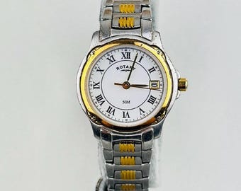 Vintage Rotary Two-Tone Ladies Watch – Roman Numeral Dial, Sapphire Glass, 50m Water Resistance