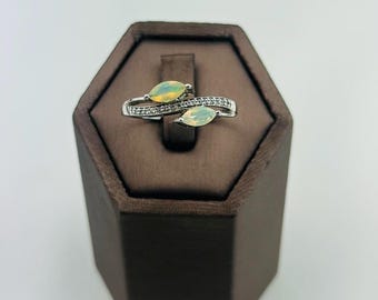 Opal sterling silver ring , vintage and fully hallmarked , natural opals size 8