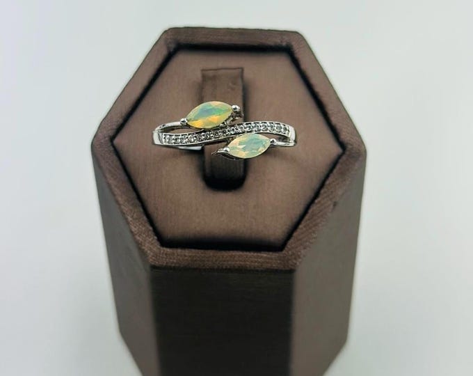 Opal sterling silver ring , vintage and fully hallmarked , natural opals size 8