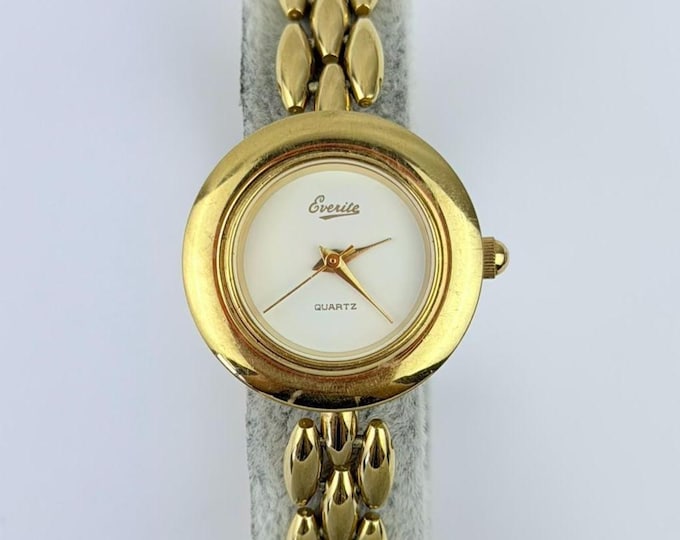 Vintage Everite Gold Plated Ladies Quartz Watch — 1980s–90s Classic Round Face, Bracelet Band, Working Timepiece