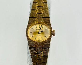 Vintage Everite Swiss Quartz Watch – Gold Tone Minimalist Bracelet Retro Wristwatch
