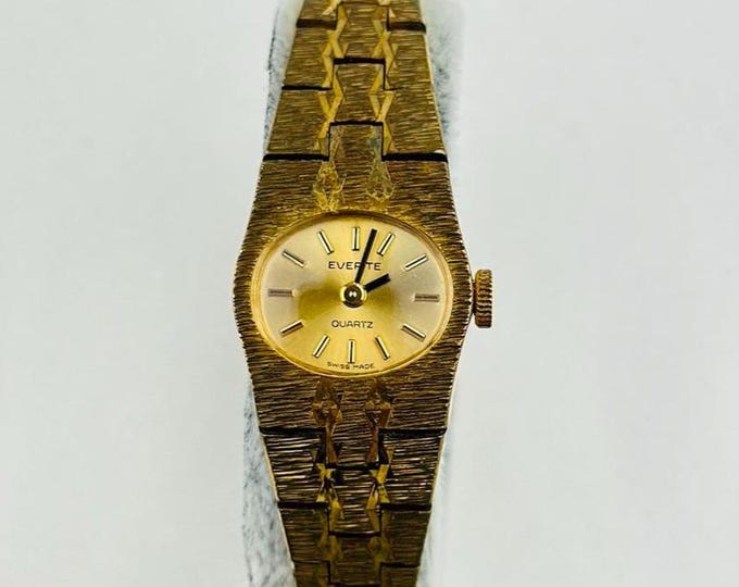 Vintage Everite Swiss Quartz Watch – Gold Tone Minimalist Bracelet Retro Wristwatch