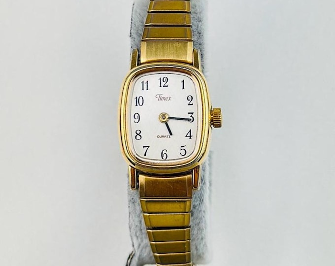 Vintage Gold Tone Timex Bracelet Watch, Stainless Steel, New Battery Fitted