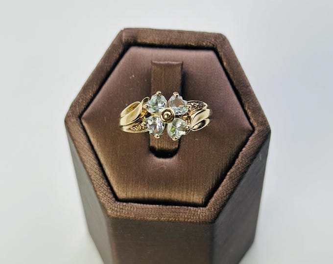Vintage 9ct Gold Aquamarine Ring - Elegant Mid-Century Floral Design