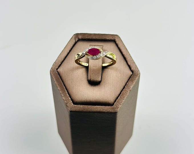 Vintage 9k Gold Ruby Diamond Ring – Art Deco Style, Size 6