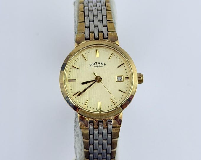 Rotary Two-Tone Gold Plated Stainless Steel Bracelet Watch, Gold Dial Quartz, Working watch