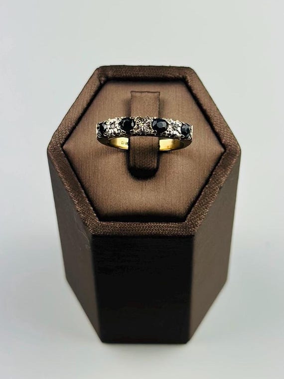 Vintage Art Deco 9k Gold Sapphire and Diamond Ring | Size 6.5 | Elegant Gemstone Jewelry