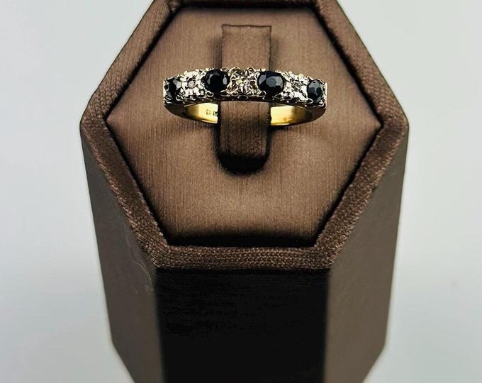 Vintage Art Deco 9k Gold Sapphire and Diamond Ring | Size 6.5 | Elegant Gemstone Jewelry