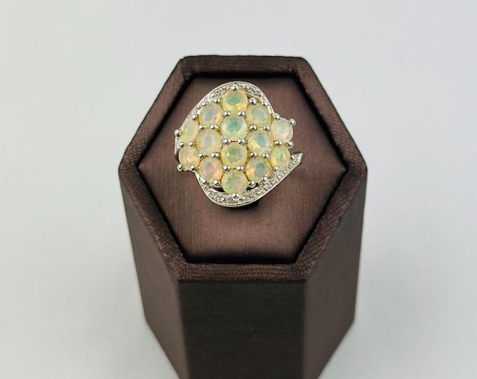 Opal silver ring , Vintage and hallmarked sterling silver 925 , size 9.5