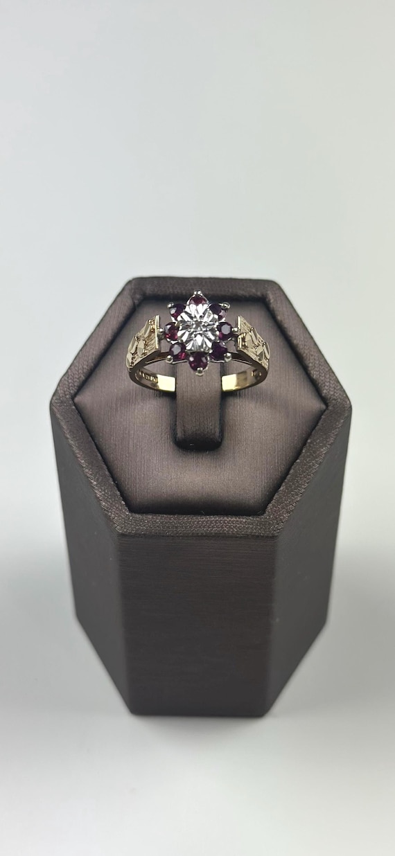 Ruby and diamond ring from 1960s , 9ct Gold and British hallmarking