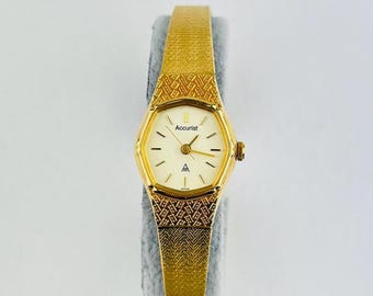 Accurist Gold Plated Stainless Steel Vintage Ladies Watch, New Battery