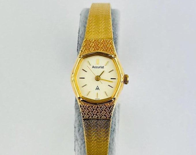 Accurist Gold Plated Stainless Steel Vintage Ladies Watch, New Battery