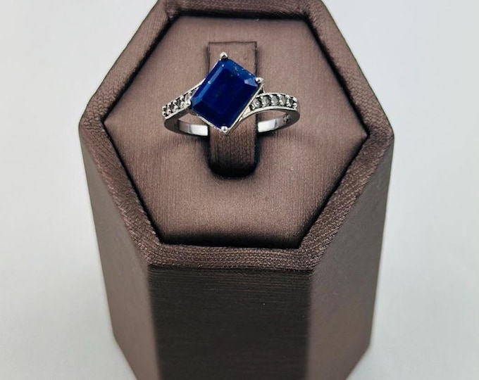 Vintage Lapis Lazuli Sterling Silver Ring, Afghanistan Stone, Hallmarked, Size K