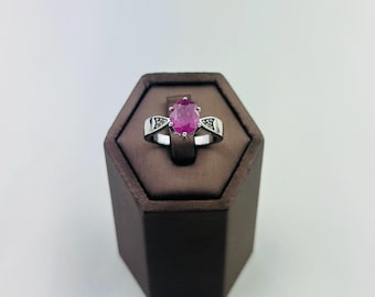 Vintage Sterling Silver Natural Ruby Ring, Hallmarked, Size 7.5