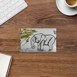 Grußkarte - Baby Elefant mit Vogel