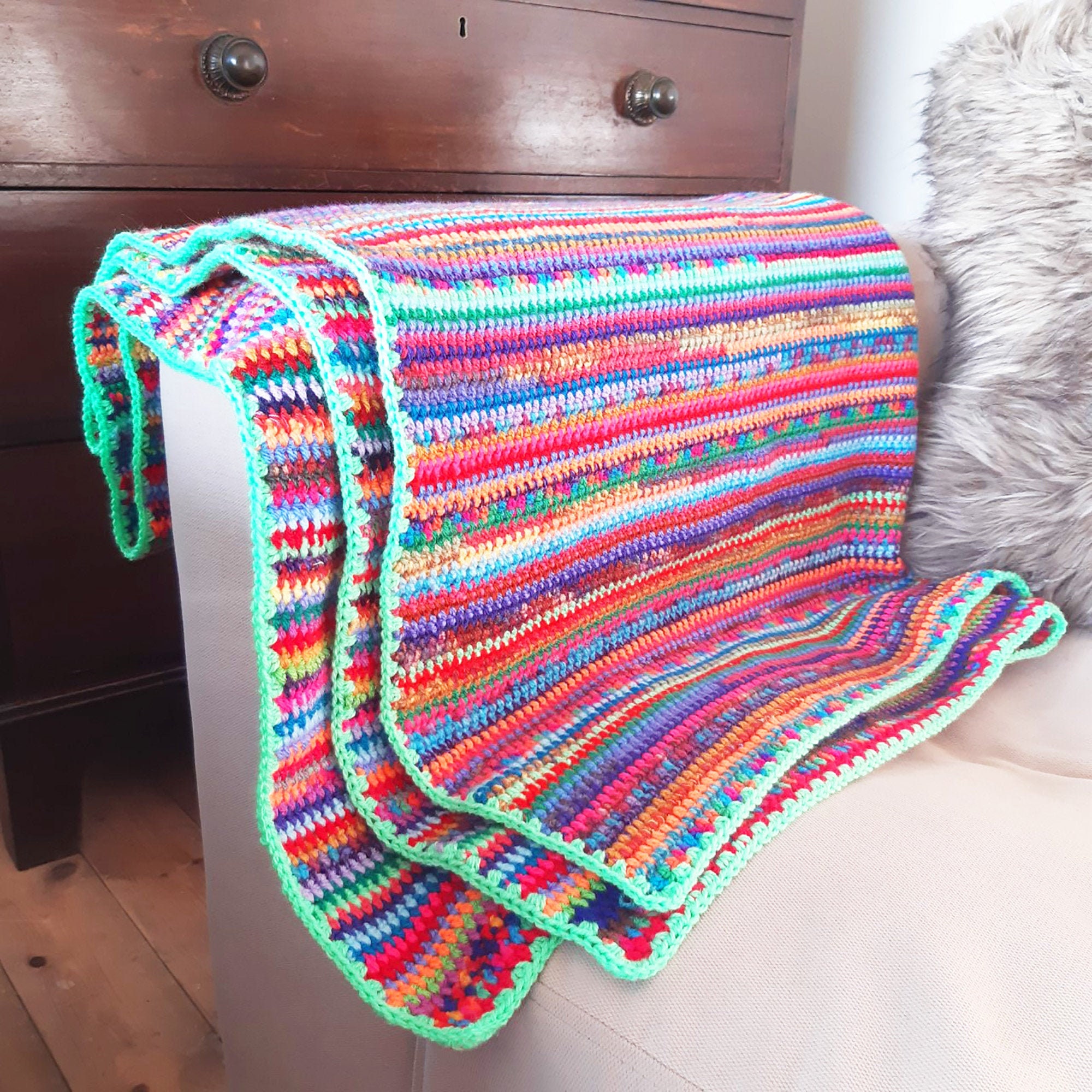Handmade crocheted blanket 59 x 40ins. Colourful home decor. Etsy