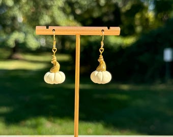 White pumpkin earrings, Fall themed earrings,