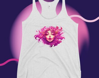 Womens Tank Top Blowing a Kiss, Hot Pink, Sexy, Abstract, Sunny, Face, Feminine,