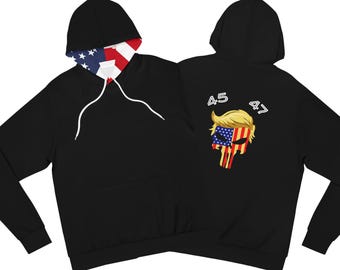 Unisex, Trump, Hoodie, American, Flag, Black, Red white and blue,