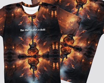 Men's Short Sleeve T-Shirt, Dye Sublimation, Print All Over T-shirt, Guitar, Music, Flames, Creative, Custom, Original