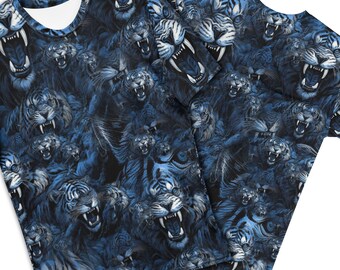 Unisex T-Shirt Short Sleeve T-Shirt, Dye Sublimation, Print All Over, Tigers, Patterns Crew Neck, Pre-shrunk