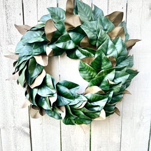 Boho Farmhouse Wreath, Magnolia Wreath, Year Round All Season, Housewarming Gift,  Winter Wreath, Minimalist Wreath, Artificial Magnolia