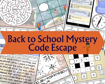 May include: A colorful printable back to school mystery code escape game for kids. The game features a variety of puzzles, including a word maze, a direction challenge, and a code-breaking activity. The game is designed to help kids develop their problem-solving skills and critical thinking abilities.