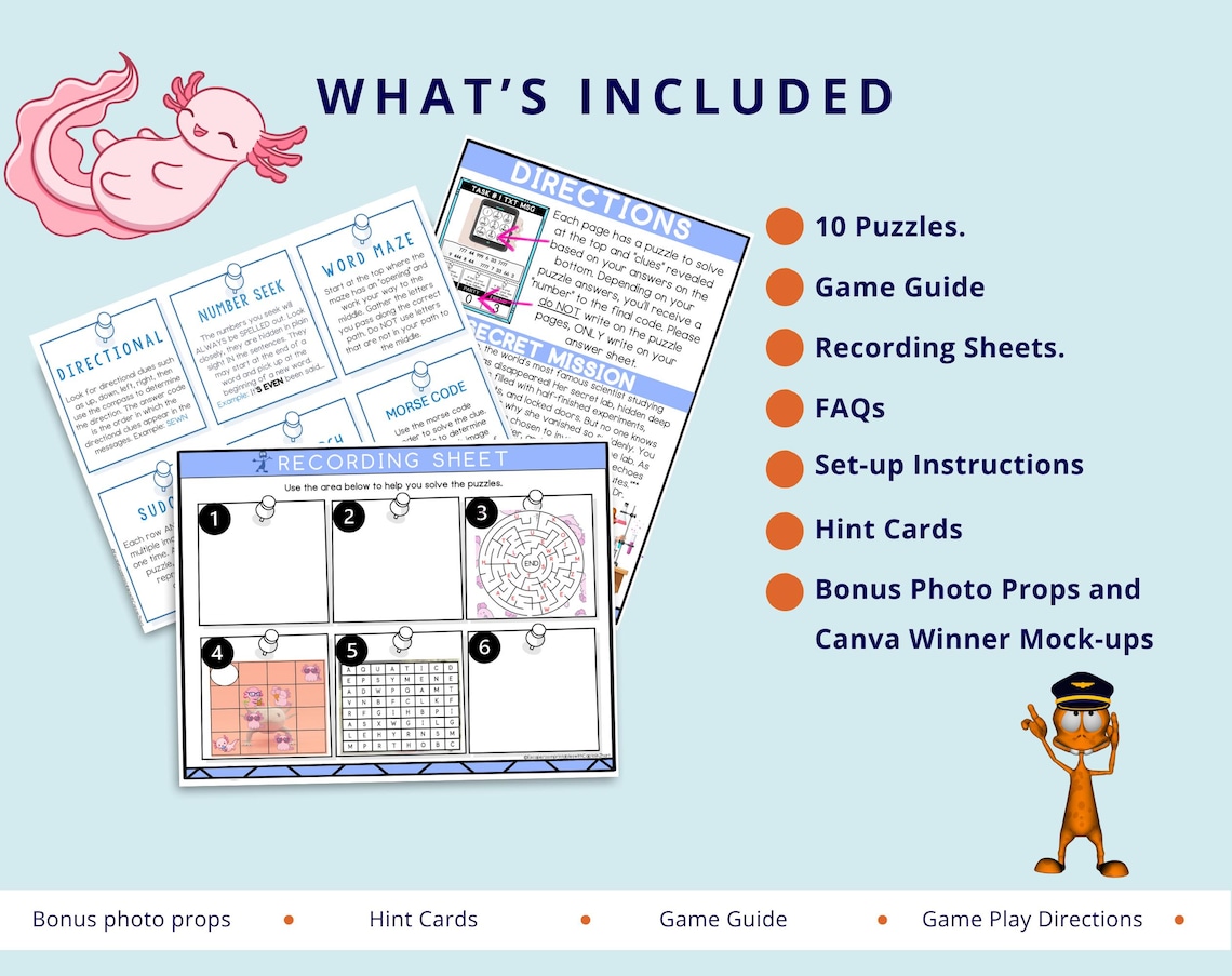 Escape Room Printable for Kids, Axolotl Party Game Activity, Axolotl ...