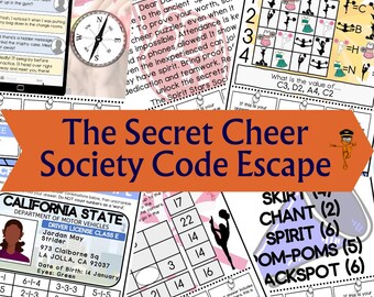 May include: A colorful printable escape room game for kids with a cheerleading theme. The game features a variety of puzzles and challenges, including a word search, a number puzzle, and a logic puzzle. The game is designed to help kids develop their problem-solving skills and teamwork.