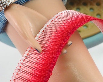 12" Fashion Doll Ombre Red and White Ribbon Trim