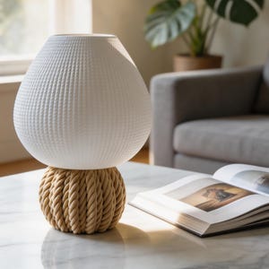 Sculptural Globe Table Lamp – Textured Shade, Rope Base, Modern Minimalist Decor