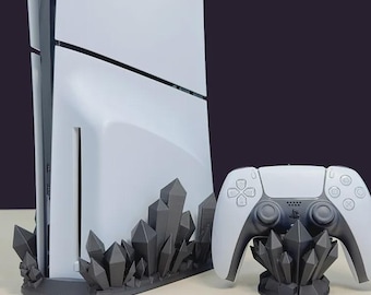 Crystal PS5 Stand & Controller Holder Set, 3D Printed Gaming Desk Decor, PlayStation 5 Accessories, Gamer Gift, Fantasy Setup