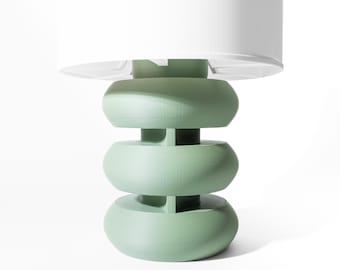 OVA 3D Printed Sculptural Lamp – Stacked Torus Form, Sage Green Art Lamp