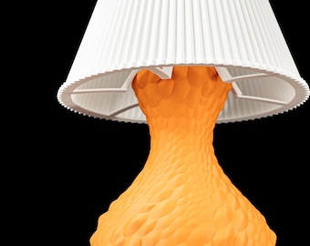GATO Sculptural Lamp – 3D Printed Textured Stone Form, Warm Orange Designer Art Light